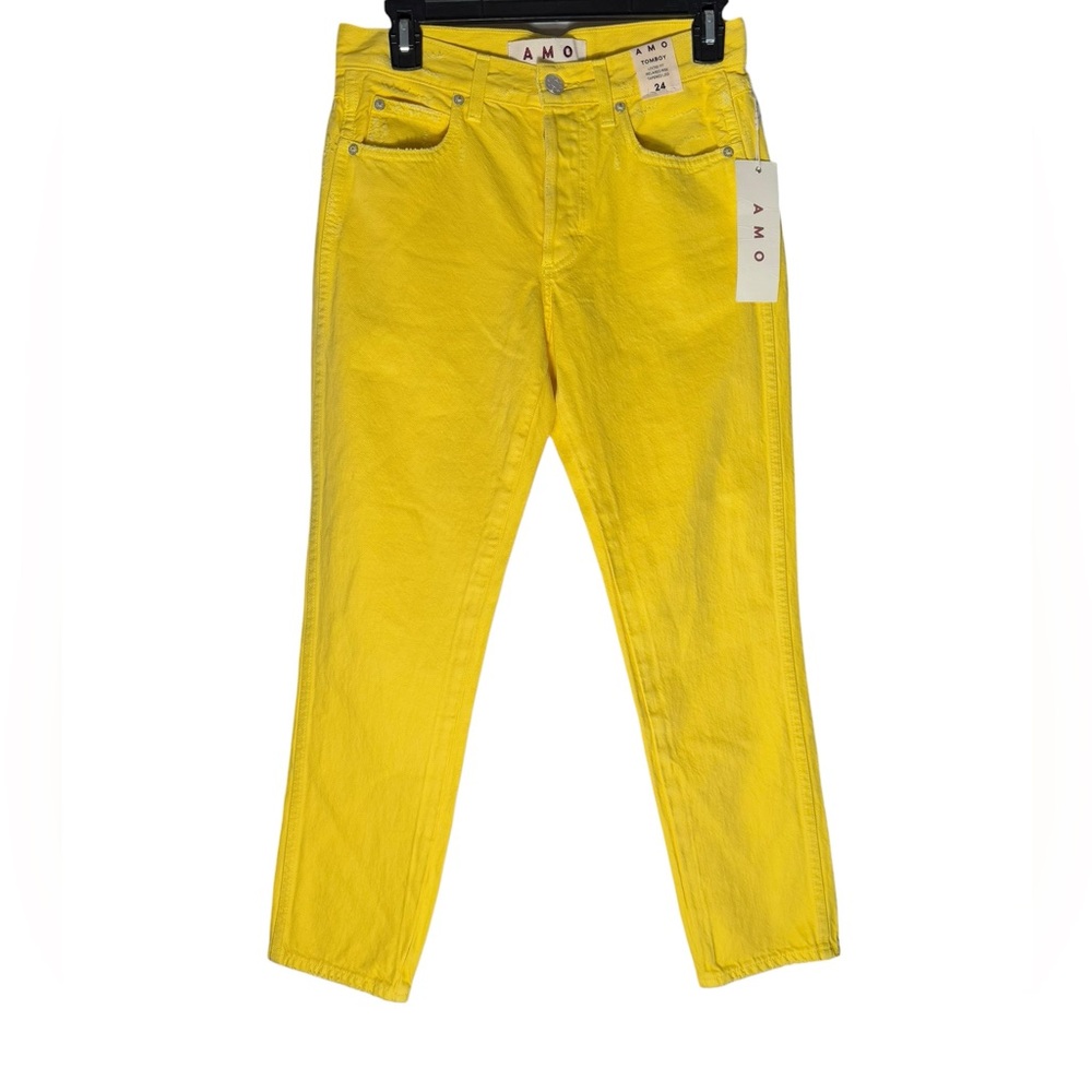 AMO Tomboy Jeans Womens size 24 Loose Fit Crop Tapered Leg Yellow Button Fly NWT